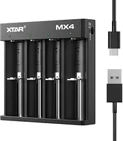 XTAR MX4 Universal Battery Charger for AA/AAA - Smart Charger for 1.5V Li-ion, 3.7V Li-ion, 3.2V LiFePO4 & 1.2V Ni-MH Rechargeable Batteries with Auto-Detect, USB-C, Overcharge Protection