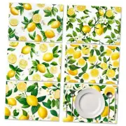 Fresh Placemats Set of 6, Summer Fruit Heat Resistant Washable Lemon