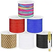 Swpeet 7Pcs Multicolor 0.8mm 55Yards Nylon String Kit with Scissors, Nylon Beading Thread Chinese Knotting Nylon Cord for Braided Bracelets, Beading, Necklaces, Wind Chime, Jewelry Making