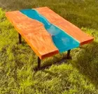 Wooden Epoxy Table, Blue Epoxy River Table, Blue resin table