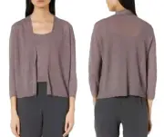 Eileen Fisher Women's Small Luna Gray Linen Short Cardigan Crepe Knit New
