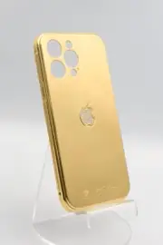 24K BRUSHED GOLD iPhone 14 Pro Max COVER LUXURY EDITION WITH CRYSTAL APPLE