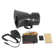 12V Police Siren Speaker 5 Tone Sound Volume Adjustment Vehicle Horn with Mic Loudspeaker Emergency Electronic PA System black
