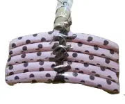 NWT Set of 5 Pink Cotton Fabric Padded Clothing Hangers,Brown Polka Dot & Ribbon