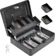 Cash Box with Key Lock and 2 Keys,Metal Money Box for Cash with Money Tray, Lock