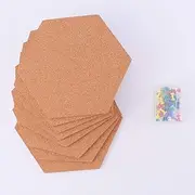 DOITOOL 8pcs Self Adhesive Hexagon Cork Memo Boards Notice Board for Home Office Easy to Install Smooth Writing Surface Light Brown with Push Pins for Photography Background