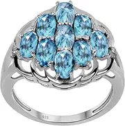 [Orchid Jewelry] 925 Sterling Silver Cluster Rings For Women - Delightful 2.37 Carats Blue Topaz, White Cubic Zirconia with perfect Prong Setting in a Oval Shape