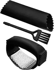 Garlic Press | Stainless Steel Garlic Press | 2 in 1 Crusher with Cleaning Brush, Ergonomic Handle Dishwasher Safe Kitchen Gadgets for Effortless Smashing