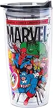 Silver Buffalo Retro Marvel Comics Avengers Double Wall Travel Tumbler with Slide Close Lid Spider-Man, Captain America, Thor, Hulk, and Iron Man, 20 Ounces