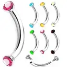 2X 16g Internal Thread Curved Barbell Crystal Eyebrow Ring Helix Labret Stud Bar