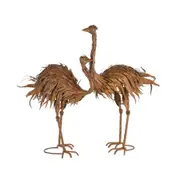 2x Willow & Silk Large Metal Rustic Ostrich Garden Statue/Ornament 46x22x50cm