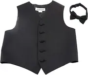[Zasel] Black Boys Junior Cotton Vest Adjustable Waistcoast & Matching Bow Tie Set