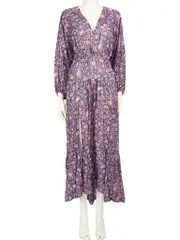 Purple Floral Metallic Print Dress