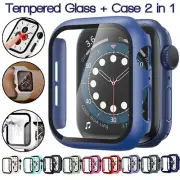 iWatch Case Cover Tempered Glass Screen Protector For Apple Watch Ultra 8 SE 7 6