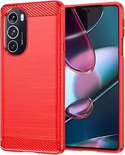 [Eabhulie] Motorola Edge 30 Pro Case, Soft Carbon Fiber Brushed TPU Case Cover for Motorola Edge 30 Pro Red