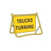 TRUCKS TURNING Non Reflective Metal Sign w/ Swing Stand (Size 600 x 600mm)
