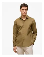 [Trenery] Tailored Fit Cotton Poplin Shirt in Dark Khaki