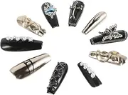 Ipetboom 10pcs Skull Nail Charms Halloween Nails on Nails Nail Decorations for Women Nail Studs Goth Nail Charms Nails Full Cover Goth Press Nails Artificial Nails Plastic