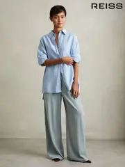 Reiss Light Blue Carter Denim Look Wide Leg Trousers (E61265) | $310