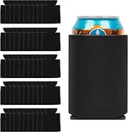 Beer Can Coolers Sleeves, Reusable Drink Bottle Covers for Water or Soda Bottles, Collapsible Foam Can Sleeves, Blank Plain Cooler Sleeve, Drink Container Insulator Black Sleeves for Party Gift (50PC)
