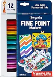 Crayola Design & Draw, 12ct Fine Point Markers, Permanent Markers with intense colour, No Bleed-Through, Comfort Grip, Works on Multiple Surfaces