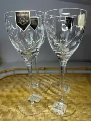 New Lenox Fine Crystal Bellina Wine Glasses Etched Floral Sprigs 8oz 8 5/8" Tags