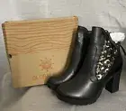 Globalwin Platform Chunky Heel Lugged Sole Boots 10 Black Leopard Print Lace Up