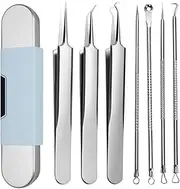 Medical Grade 7 - Piece Stainless Steel Blackhead Extraction Tool Kit for Nose & Face - Remove Comedones, Blemishes & Whiteheads