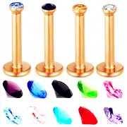 2pc Internal Thread Lip Ring Rose Gold Bar 2mm Crystal Labret Ear Nose Barbell