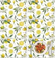 Summer Lemons Placemats Set of 6 Yellow Lemon Floral Plastic Place Mats Washable Vinyl Rustic Holiday Decorative Table Mats Suitable for Indoor and Outdoor Kitchen Dining Tables