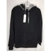 Sykooria Youth Small Zip Up Tie Hood Sweatshirt Black Grey Pockets New