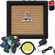 Orange Amps Crush Mini (Black) 3W Guitar Combo Amp Bundle W Power Adapter, Pig H