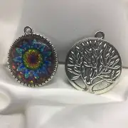 Kaleidoscope~ Tree Of Life Glass Cabochons 1" Silver Bezel Pendant New 1455