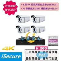在飛比找momo購物網優惠-【iSecure】四路智慧雙光監視器基本款:一部八路 4K 