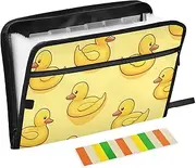 Quteprint 13 Pockets Expanding File Folder with Zipper Closure, Yellow Ducks Pattern Accordion File Folder with Sticky Labels, Letter Size A4 Papers Expandable File Document Organizer