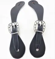 Navy Blue Harness Leather Western Spur Straps Pair Jeremiah Watt Heart Buckles
