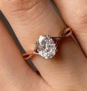 Dainty Oval Moissanite Ring Solitaire Yellow Gold Crossover Ring Gift For Bride