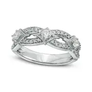 0.50 CT. T.W. Natural Diamond Three Stone Contour Antique Vintage-Style Anniversary Band in Solid 14K White Gold
