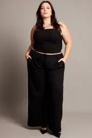 Black Wide Leg Textured Pants 18