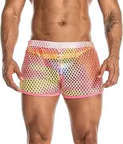 [FIROTTII] Mens Mesh Shorts Sexy Boxers See Through Boxers for Men, Yellowpink, X-Large