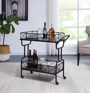 IHOMDEC Drink Trolley Wood and Metal Bar Carts Vintage Grey
