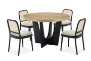 Sawyer Round Dining Table with 4 Edith Cane Chairs, Black