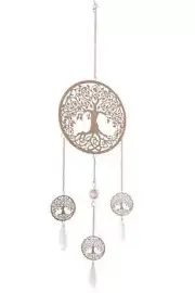 Rose Gold Spiral Crystal Charm Hanging Wind Chime Home Decor - Tree of Life