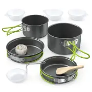 10Pcs Camping Cookware Kit Portable Outdoor Tableware Camping Cookware T4M8