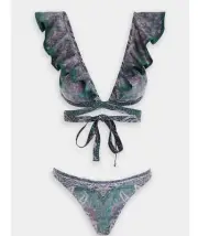 ZIMMERMANN ANNEKE WRAP RUFFLE BIKINI SET SIZE 3 AU (10US) TEAL PAISLEY