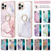 For iPhone 16 15 14 13 12 11 Pro Max XS SE/8/7 Case Marble Shockproof Ring Cove