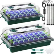 Seed Starter Tray with Grow Light 4 LED, 2 Pack/80 Cells Adjustable Brightness S