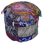 Blue Round Ottoman Chair Pouf Stool Patchwork Handmade Pouffe Poof INDIAN Decor