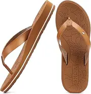 [ONCAI] Women's Flip Flops Arch Support Yoga Mat Summer Beach Woman Thong Sandals with Orthotic Rubber Soles(US Size 5-11), Khaki, 8