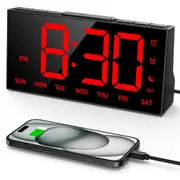 Mpow Alarm Clock for Heavy Sleepers, Digital Alarm Clock for Bedroom, Adjustable Brightness, Customizable Alarms, Automatically Dim at Night, Progressive Volume,DST, Alarm Clock for Kids Adults Red